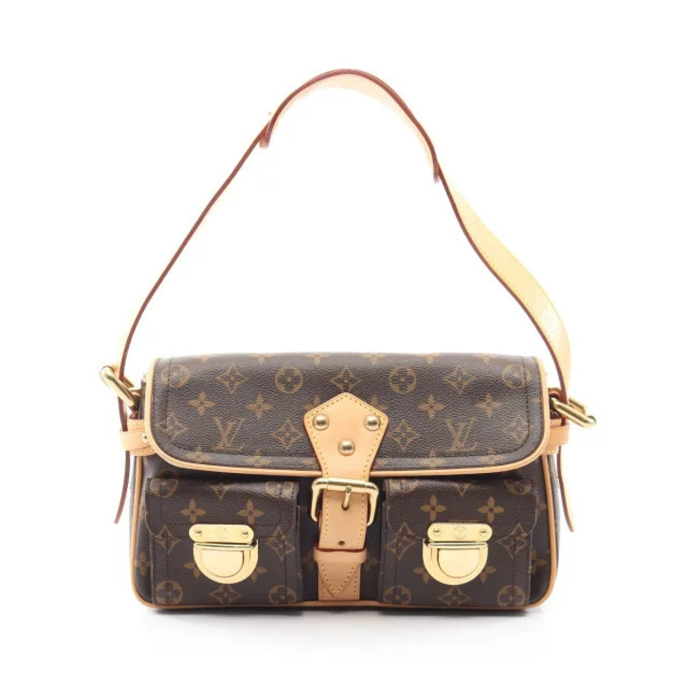 Louis Vuitton Hudson Monogram Canvas Leather Shoulder Bag Brown